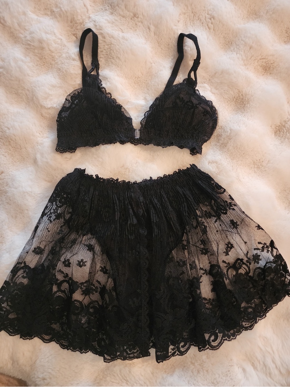 Marilyn Monroe Black Lace Bralette & Sheer Lace Skirt Set
